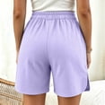 thumbnail image 5 of Women's Solid Color Elastic Waist Shorts With Pockets, Polyester Casual Athletic Fit, Comfortable Stretchy Fabric, Everyday Summer Beach Outdoor Activewear, Womens | VerBelle,Purple S, 5 of 8