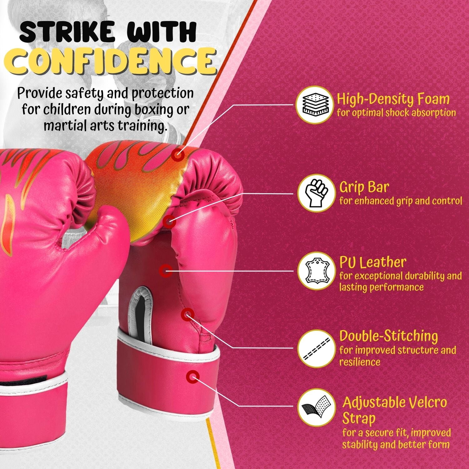 Kids Boxing Gloves For 3 to 8 Years, 4 oz Fire Pink Boxing Gloves for Children Sparring Youth Boxing Gloves Junior Training Mitts Punching Bag Gloves for KickBoxing, MMA, Muay Thai, Training