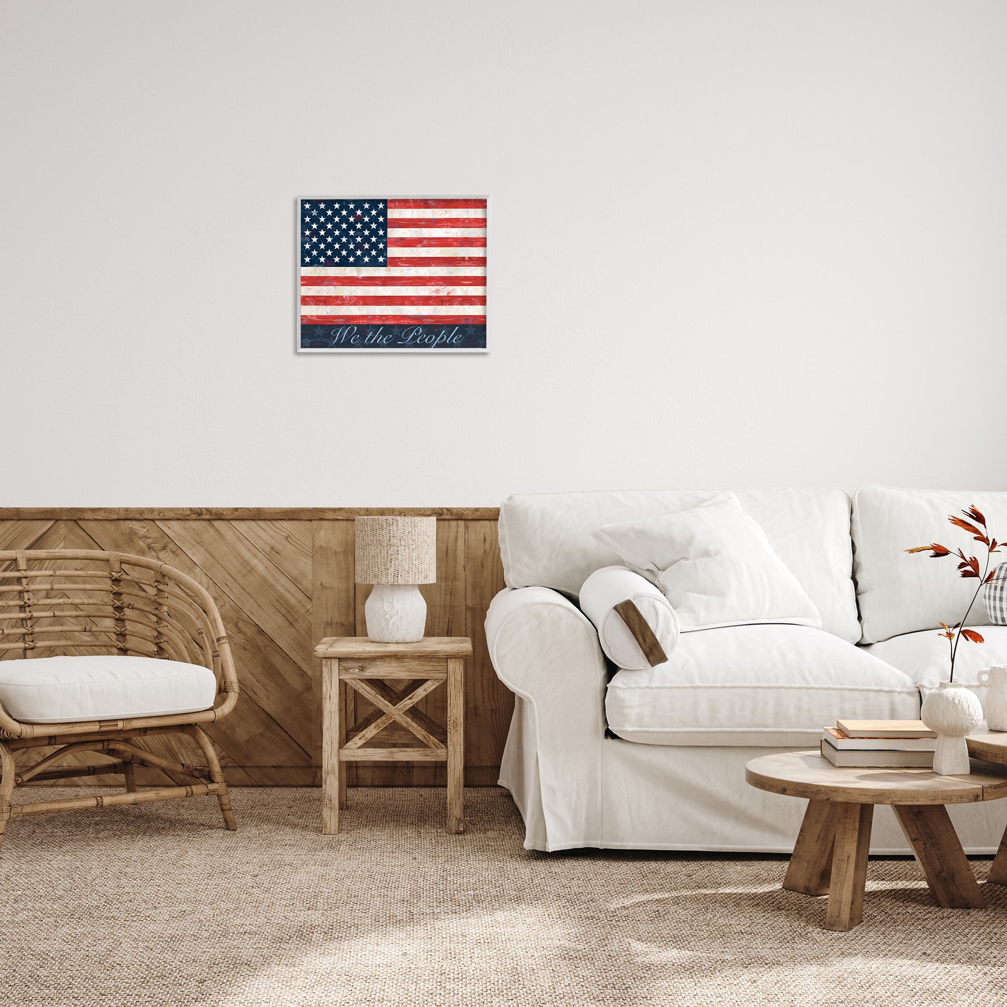 Stupell Industries We The People Flag Typography Painting White Framed Art Print Wall Art, 20 x 16