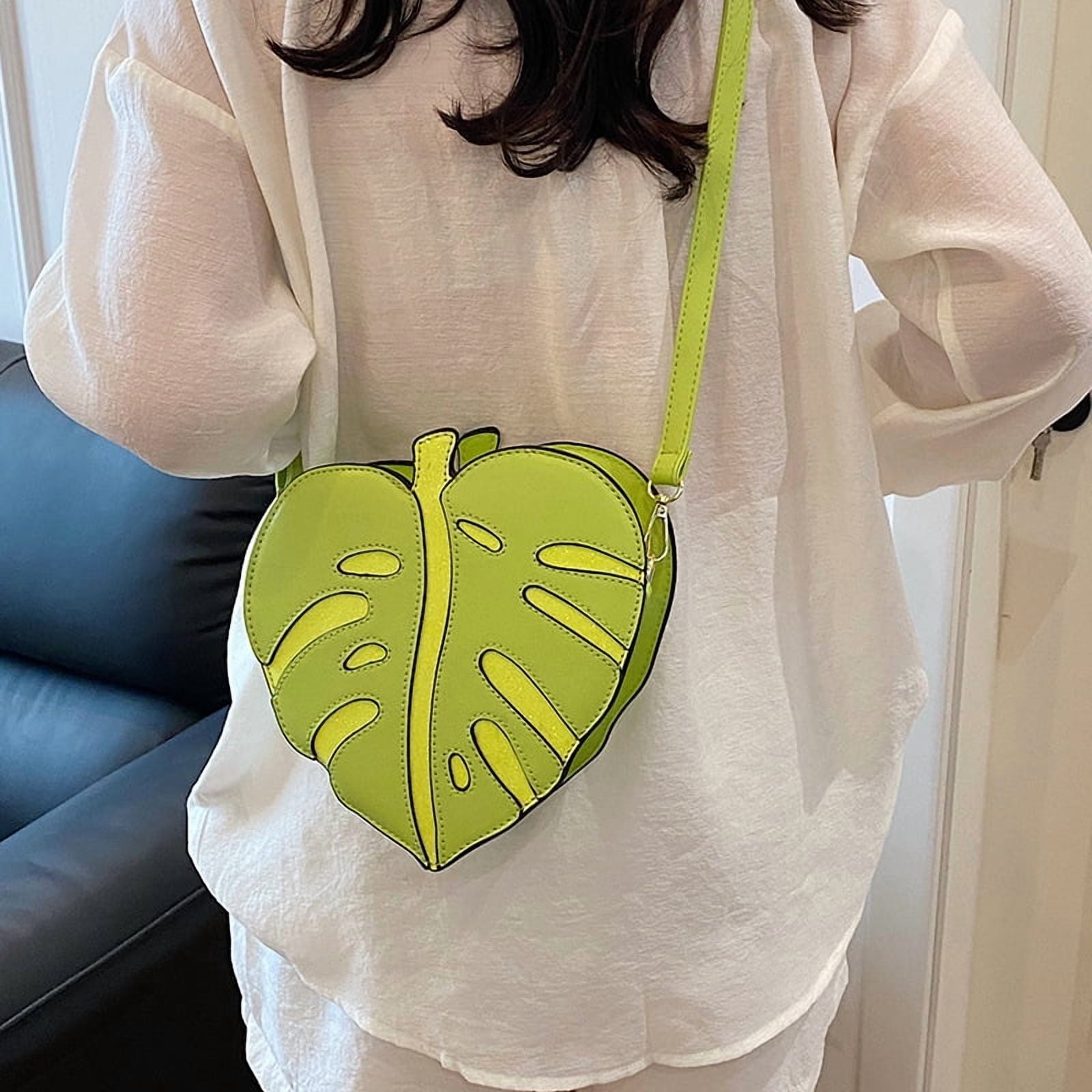 Baguery Monstera Leaf Crossbody Bag - PU Leather Japanese Cartoon Plant Clutch Purse, Adjustable Strap (Red/Green/Light Green)​
