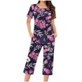 thumbnail image 1 of Sexy Pijama Conjunto para las Mujeres Cuello Redondo Blusa de Manga Corta Y Pantalones, Traje de Moda Casual para el Hogar Y Diario, 1 of 4