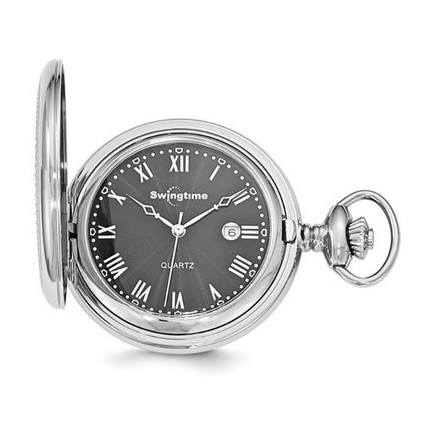 Swingtime Stainless Steel Black Dial Quartz 48mm Pocket Watch