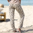 thumbnail image 4 of Wuxian Wide Leg Pants Woman High Waist Floral Printing Elastic Waist Trousers Long Pants Boho Beach Relaxed Joggers Summer Fashionable Breathable Pencil Pants,Beige,S, 4 of 7