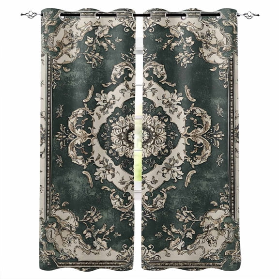 Green Boho Blackout Curtains 39 Inches Long for Bedroom, Vintage Southwestern Geometric Abstract Thermal Insulated Room Darkening Black Out Window Curtain Panels Grommet Drapes for Living Room