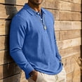 thumbnail image 4 of gzxflxpge Mens Linen Polo Shirt Daily Wear Button Long Sleeve Collared T Shirt Fall Winter Regular Fit Solid Color Stylish Blouse Royal Blue M, 4 of 5