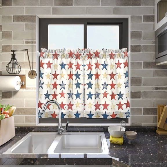 Pretty Stars Kitchen Curtains Half Tier Curtain 2 Rod Pockets Bathroom Bedroom Cupborad Living Room 27"x24"