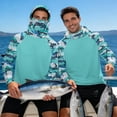 thumbnail image 7 of SEANATIVE Men's Long Sleeve Sun Protection Fishing Hoodie with Face Mask Breathable Lightweight Hooded Fishing Athletic Workout Shirt for Hiking Running, S, Fish Camo Light Teal Green, 7 of 7