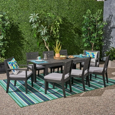 Miya Outdoor 9 Piece Wicker Dining Set with Acacia Wood Expandable