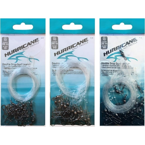 Hurricane Surf Fishing Leader Bundle - 10 Pound Double Drop Surf Leader, 20 Pound Double Drop Surf Leader, and 30 Pound Double Drop Surf Leader