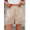 thumbnail image 4 of SHEWIN Casual Womens Shorts Elastic Waist Lace Satin Silk Shorts Pajama Bottoms Cute Summer Beach Pants with Pockets, 4 of 10