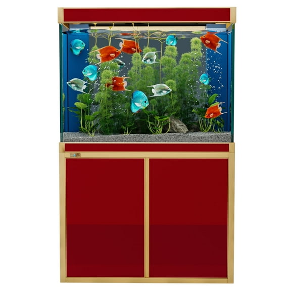 100 Gallon Red with Gold Trim Tempered Glass Aluminum Aquarium Fish Tank