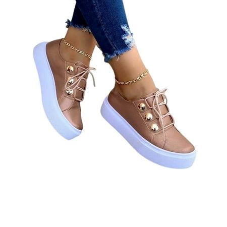

WEARELLAS Womens Lace Up Flats Platform Sneakers Casual Comfort Walking Outdoor Running Chunky Sole Shoes