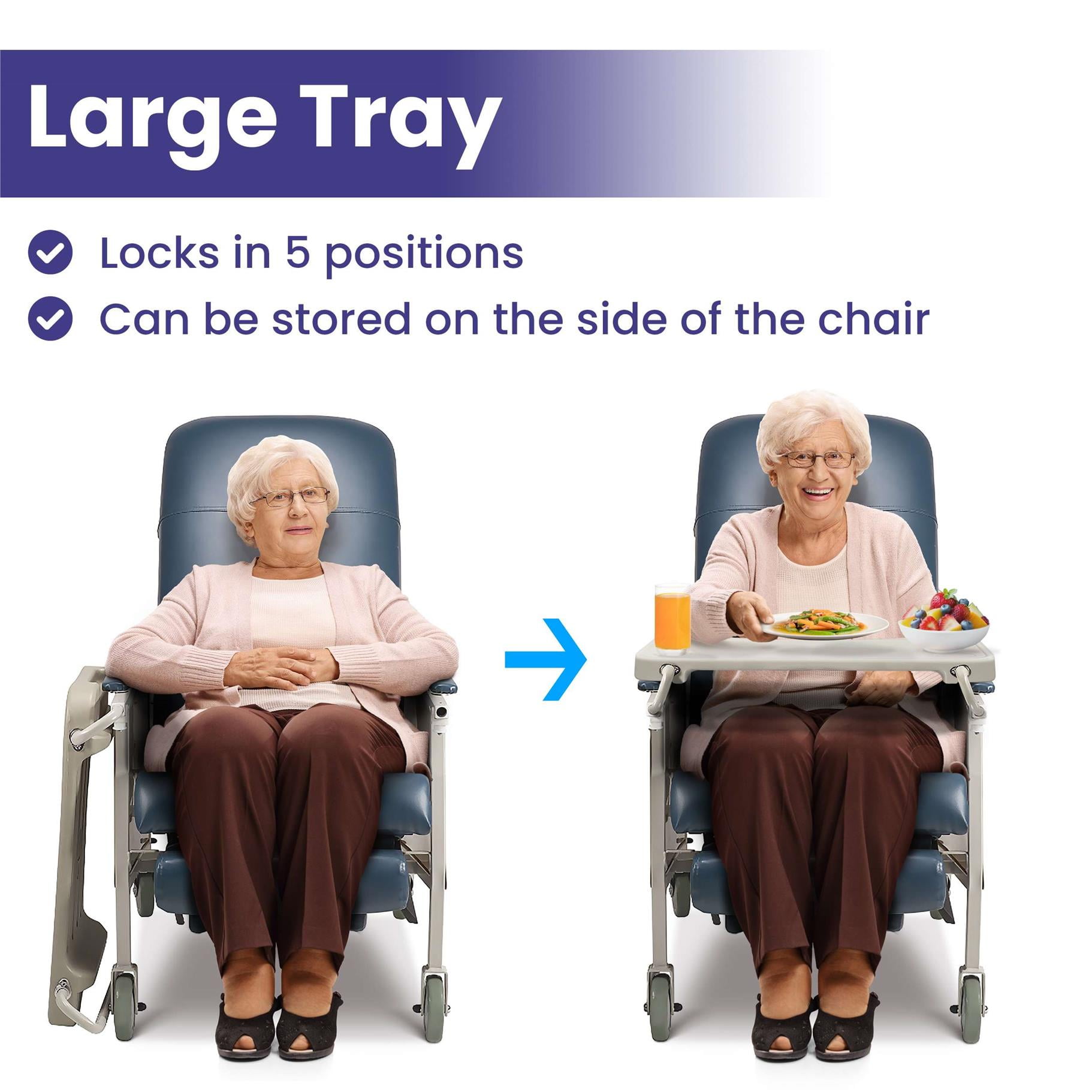 Medacure Medical Recliner Chairs for Elderly - Standard Geri Chair Recliner with Wheels, Tray, and Elevating Legrests for Seniors