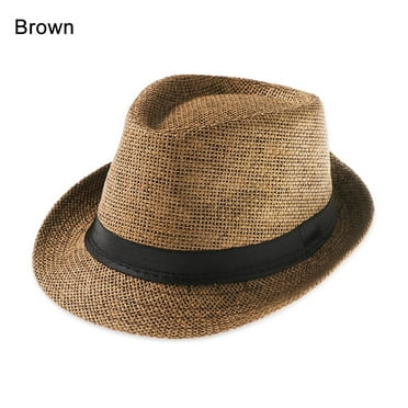 Unisex Gangster Cap Beach Cowboy Fedora Hat Sun Hat Straw Panama Cap Jazz Dress Hat BROWN