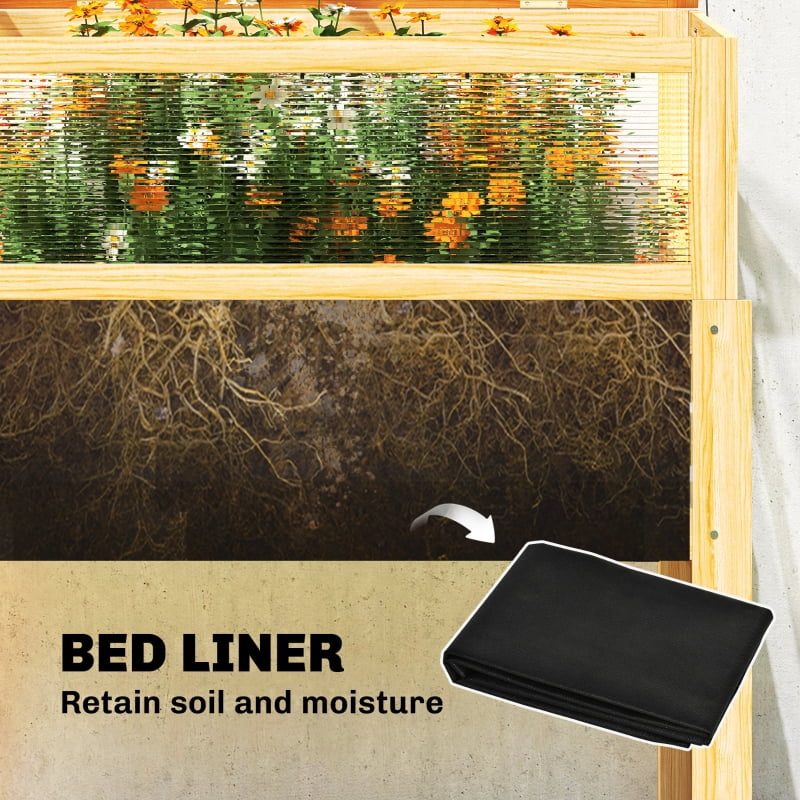 Alvantor Natural Wood 35.4"x 19.7"x39.2"Elevated Raised Planter with Flip-Up Greenhouse Cover