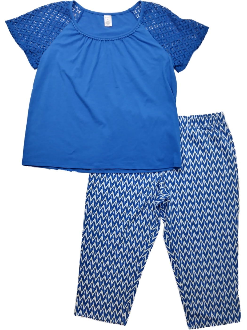 Liz Claiborne Womens Royal Blue & White Chevron Pajamas Lace Trimmed