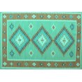 thumbnail image 1 of Ahgly Company Machine Washable Indoor Rectangle Oriental Turquoise Blue Traditional Area Rugs, 4' x 6', 1 of 4
