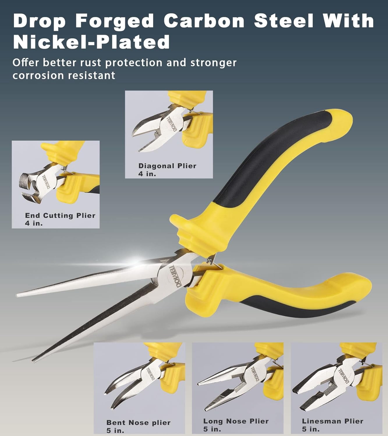 DOWELL 6-Piece Mini Pliers Set, Needle/Diagonal Long/Bent Nose End Cutting and Linesman for Making Crafts Repairing Electronic Devices with Pouch