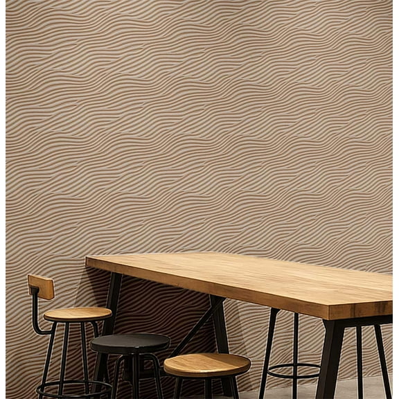 S4Sassy Peel And Stick Wall Covering, 3D Wave Pattern Print Walls Wrap - Instant Wall Makeover For Commercial Interiors, Offices, Reception Areas- Self Adhesive Vinyl Wallpaper - Beige, 25"X120"