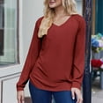 thumbnail image 4 of SYMOID Womens Red Long Sleeve V Neck Raglan Top - 95% Polyester 5% Spandex Stretch, Relaxed Fit Casual Everyday Shirt for Walmart,Size L, 4 of 7