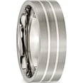 thumbnail image 4 of Titanium/Silver Two-Tone Titanium Brushed With Sterling Silver Inlay 8mm Flat Band (Size 10) Made In China tb213-10, 4 of 5