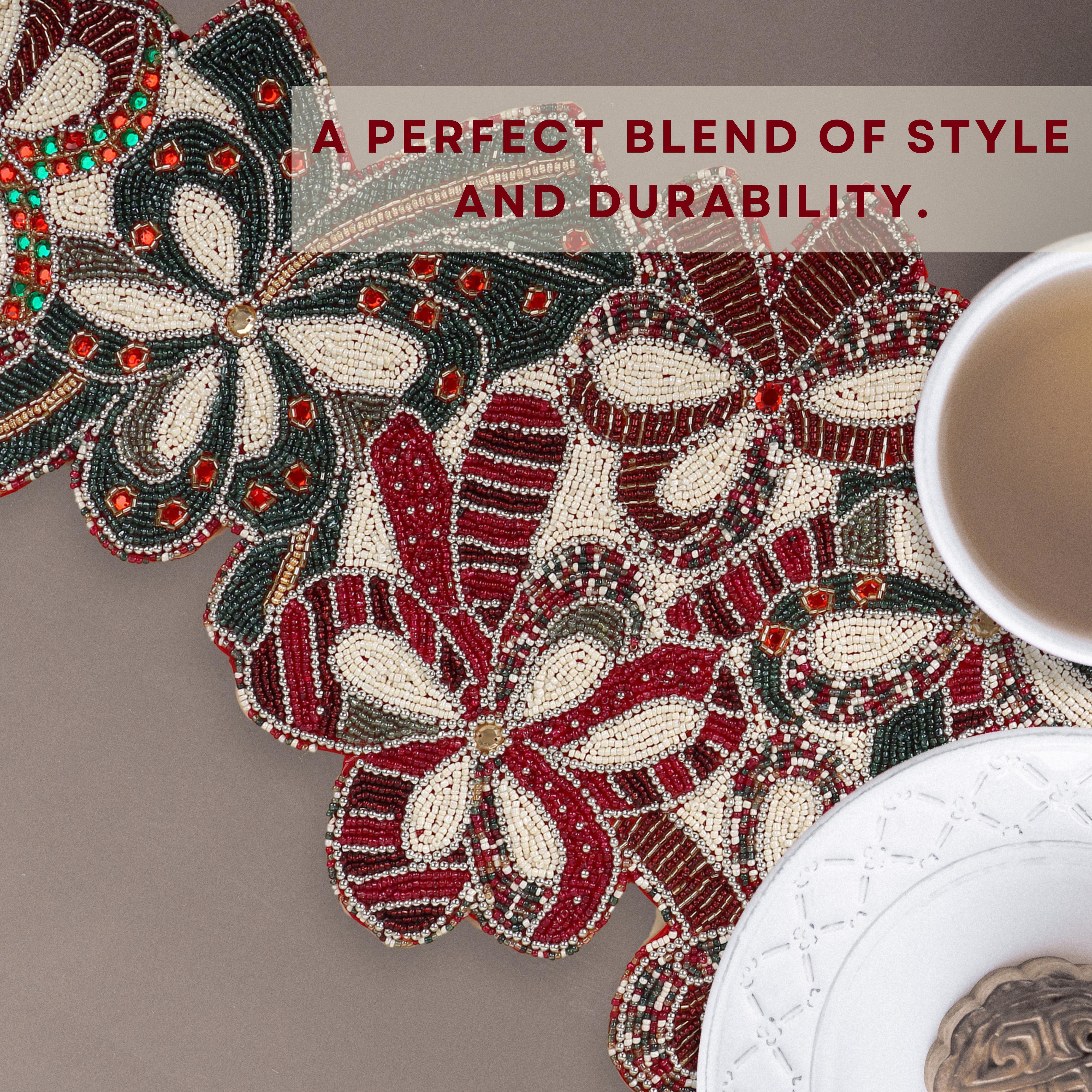 Handmade Glass Beaded Table Runner - Classic Decorative Accent for Everyday Dining (Maroon Green)