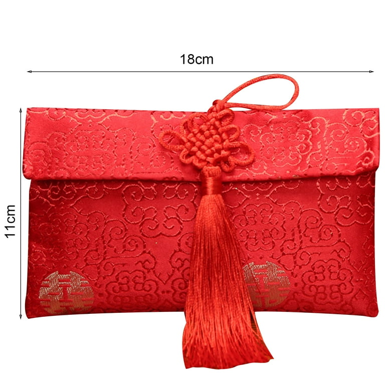 Walbest 7.1 Wedding Envelope Shaped Money Bag Delicate Fabric Chinese Red Envelopes Small Wallet Gift Card Bag for New Year 1 piece