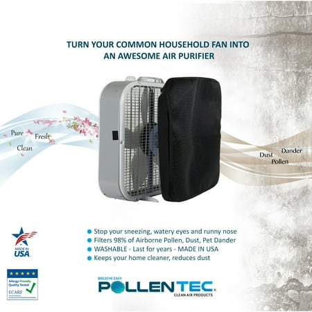 - PollenTec - Hypoallergenic Box Fan Filter- Electrostatic Air Filters 98% of Airborne Pollen, Dust, Mold Spores, Pet Dander - WASHABLE - Allergy Research Certified - USA Frame Size - 20.5” x 20.5”