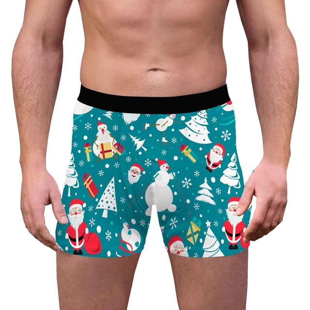 Men Y Fit Underwear Small Mens Guys Briefs Shapeless Underwear Short Leg Briefs Men Mens Christmas 3D Printed Breathable And Comfortable Inner Mid Rise With Waist Boyshort Underwea Blue XL