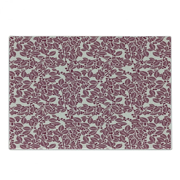 Leaves Cutting Board, Monochrome Foliage Pattern Flowering Branches with Berries Botany Illustration, Decorative Tempered Glass Cutting and Serving Board, Small Size, Maroon Beige, by Ambesonne
