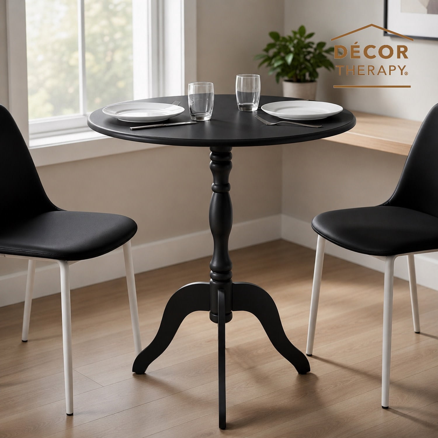 Decor Therapy Warwick Round Accent Table - 3 Leg Pedestal Side Table for Living Room, Bedroom, Entryway - Traditional Bistro Drink Table, Black
