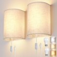 thumbnail image 1 of Apliques de Pared OCATO Juego de 2 con Enchufe 9W LED 3 Colores 2 Pantallas de Tela, 1 of 8