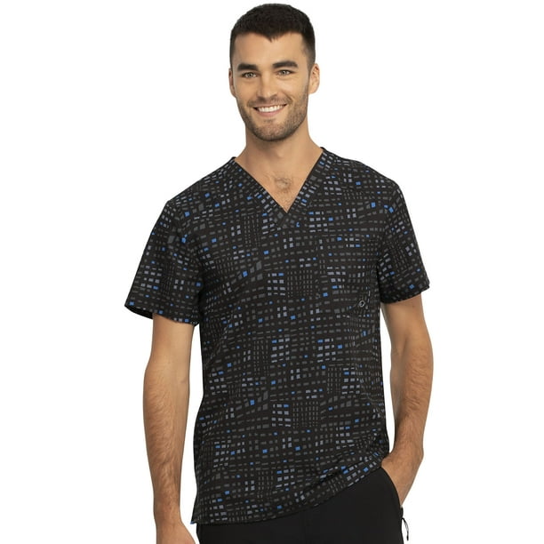 Cherokee Infinity Men Medical Scrubs Top VNeck CK902, L, Glowing Grid