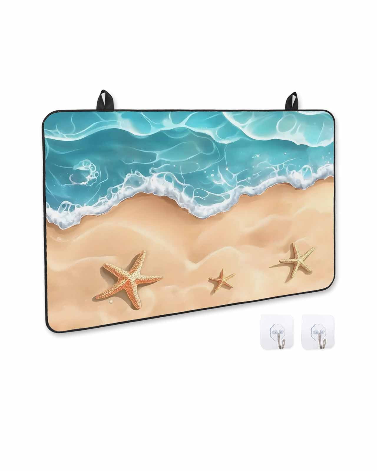 nqOlkjepod Large Induction Cooktop Protector Mat 24"x21", Ocean Beach Stove Top Covers for Electric Stove, Starfish Sea Waves Coastal Seaside Sand Stove Burner Cover Mats, Glass Top Stove Cover