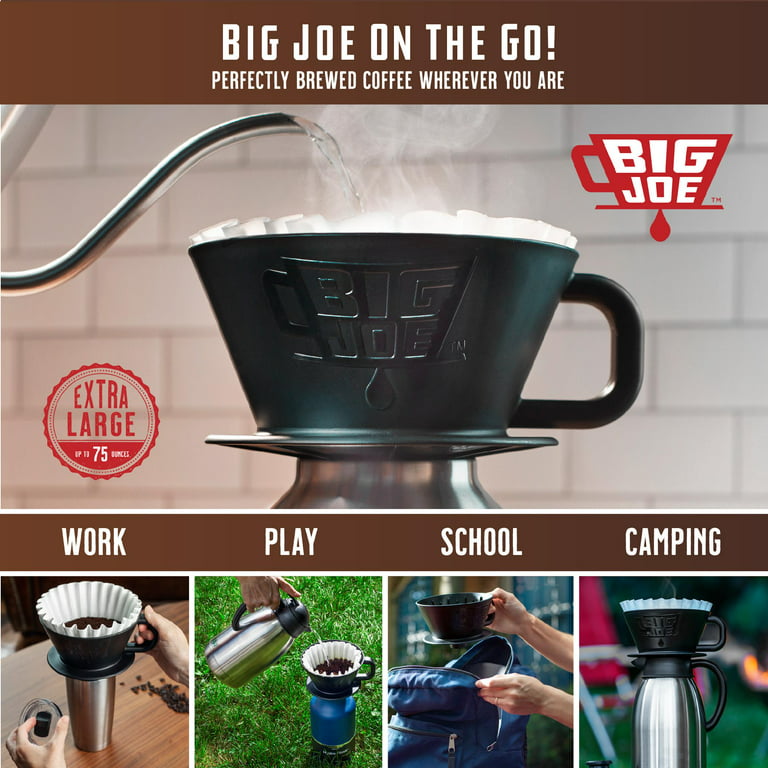 Big Joe Large Pour Over Coffee Maker w/ 50 Filters, Flat Bottom