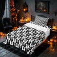 thumbnail image 3 of Homewish Ghost Face Checkered Twin Sheets, Halloween Spooky Grid Bedding, Black White, 3 Pieces (1 Flat Sheet, 1 Fitted Sheet and 1 Pillowcase), 3 of 6