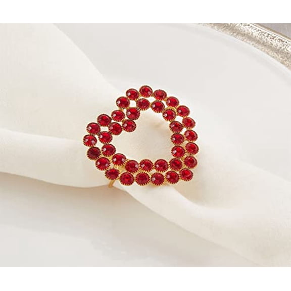 Fennco Styles Elegant Jeweled Heart Napkin Rings, Set of 4 - Hand Beaded Red Napkin Holder for Dining Table Décor, Holidays, Weddings, Banquets, Family Gatherings and Special Occasions
