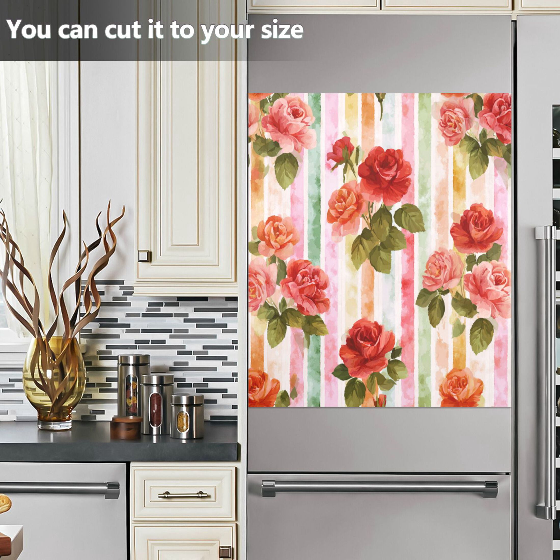 Dishwasher Magnetic Refrigerator Magnet Cover Sticker Home Decorative 23"x26" Roses on A Rainbow Background