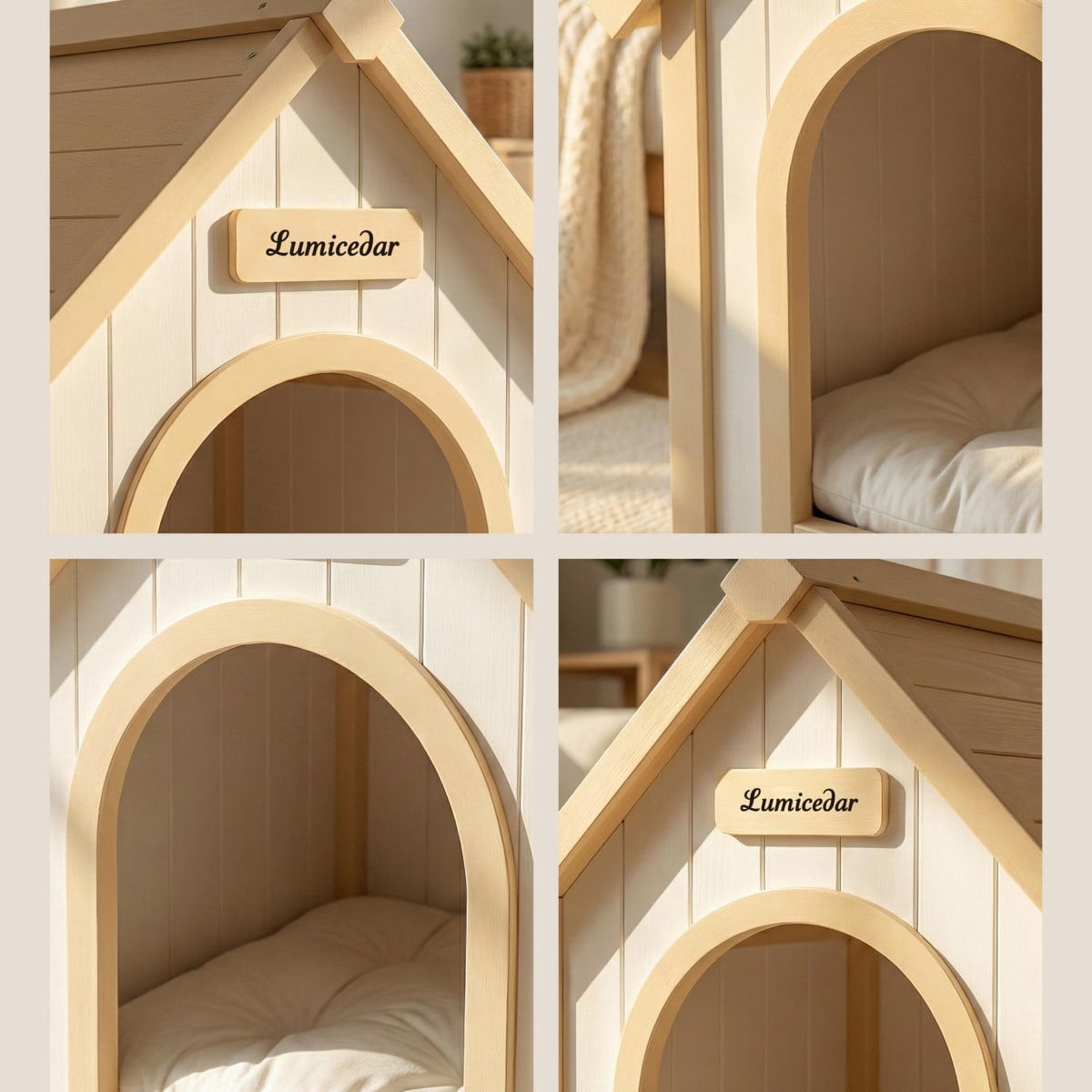 ENNSOO Modern Indoor Wooden Dog House with EVA Cushion, Solid Cedar Pet House for Small Dogs and Cats
