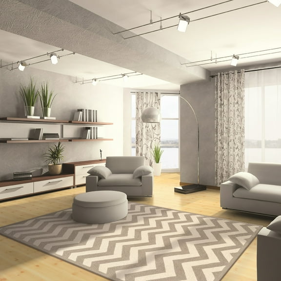 Linon Silhouette Chevron Hand Hooked Wool 5'x7' Rug in Gray