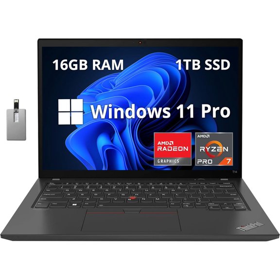 Lenovo Thinkpad T14 Gen 3 Laptop, 14.0" WUXGA 300 nits Business Laptop, AMD Ryzen 7 PRO 6850U, 16GB RAM, 1TB PCIe SSD, Fingerprint Reader, AMD Radeon 680M, Win11 Pro, with Hotface 32GB USB Card