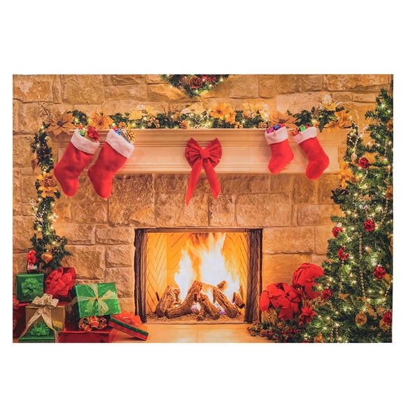 EeaseCA Christmas Backdrop 3D Xmas Tree and Fireplace Studio Backdrop Picture Banner