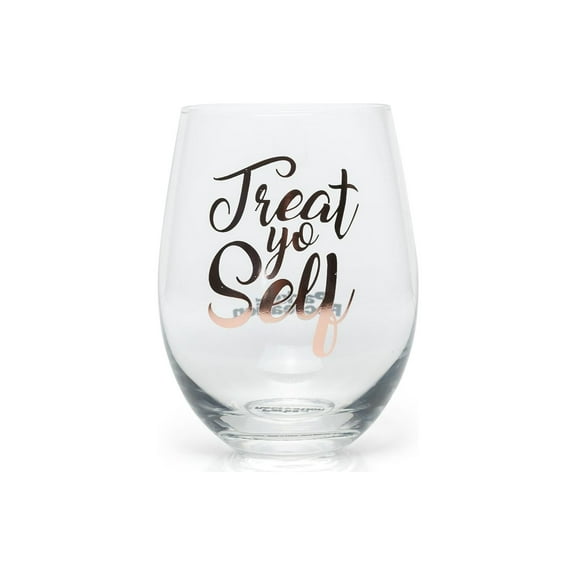 Parks and Recreation Treat Yo Self Stemless Wine Glass | Pink