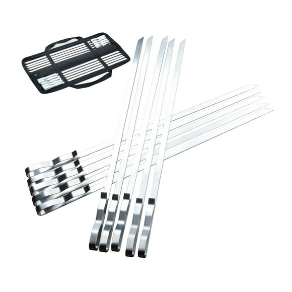 Juego de 10 brochetas para barbacoa de 42 cm, de acero inoxidable, planas y metálicas (plateadas)