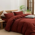 thumbnail image 2 of Duvet Cover Set 100% Washed Cotton Linen Feel Super Soft Comfortable Chic Lightweight 3 PCs Home Bedding Set Solid Fired Brick Red Oversized Full, 2 of 7