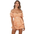 thumbnail image 1 of Cismea - Mini Vestido Floral de Manga Corta con Cuello Cuadrado Y Dobladillo Fruncido para Mujer（Beige） Cismea falda, 1 of 3