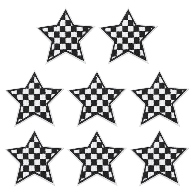 Uxcell 8 Pcs Parches Bordados en Forma de Estrella para Planchar, Apliques Bordados, Parches para Chaquetas, Colección de Denim, Ropa, Vestidos, Sombreros, Jeans, Accesorio de DIY, Negro/Blanco