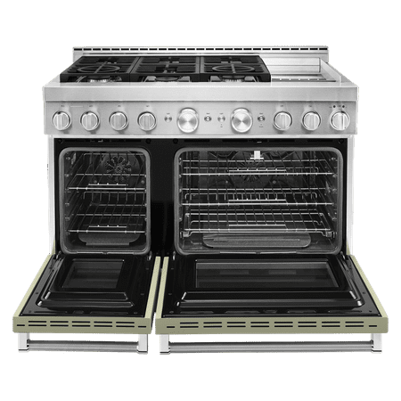 KitchenAid - 6.3 Cu. Ft. Slide-In Double Oven Gas True Convection Range with Self-Cleaning - Avocado cream