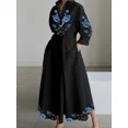 thumbnail image 4 of Vestido camisero vintage elegante para mujer, vestido plisado de corte A, informal, de otoño, con cuello de solapa, para oficina, con cinturón y flores pintadas al óleo, vestido midi, 4 of 4