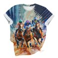 thumbnail image 5 of Tops de Cuello Redondo para las Mujeres, Nuevo Suéter de Manga Corta, Caballo Casual Impreso Top Camiseta, 5 of 5